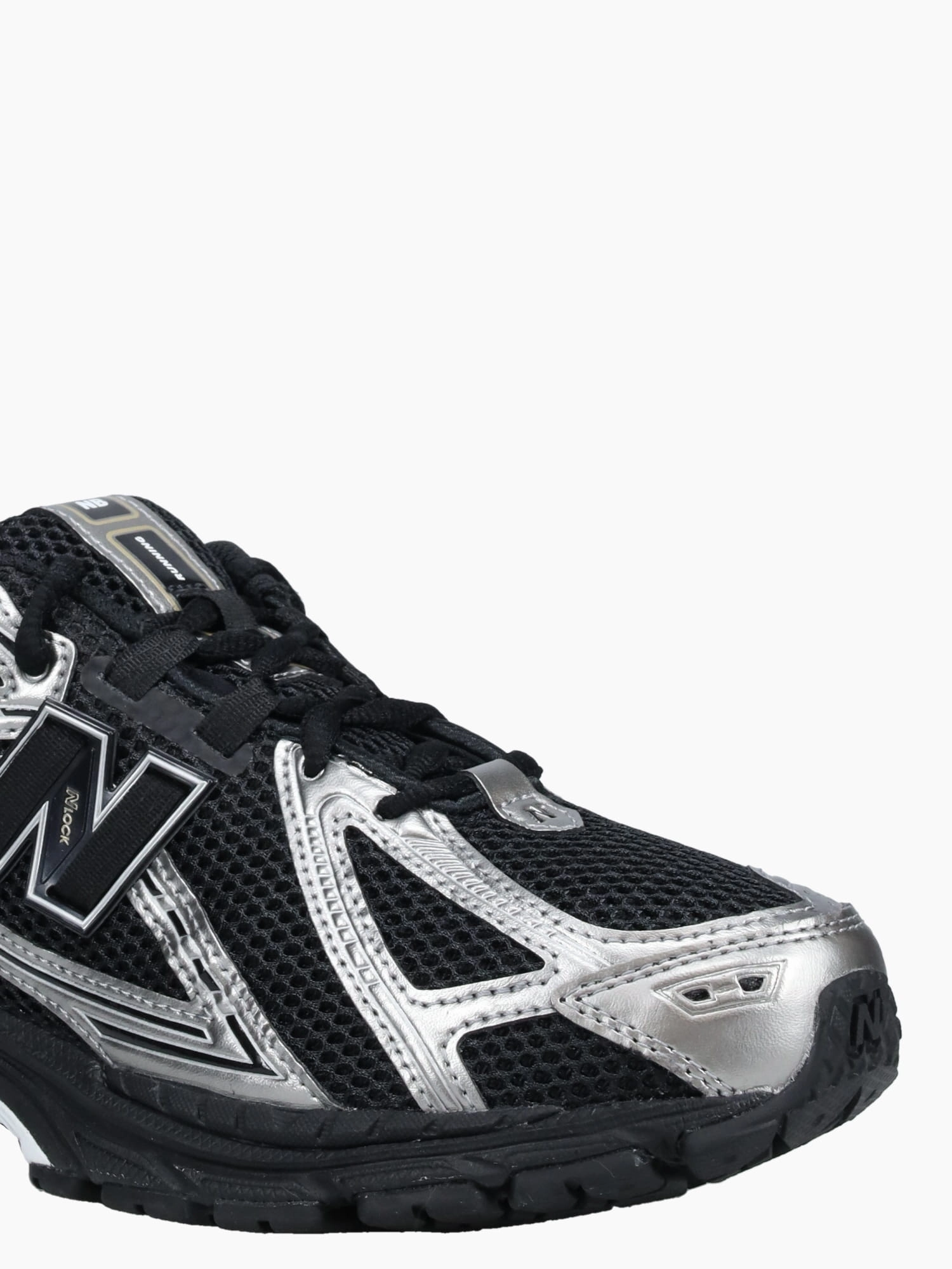 1906r Black Silver mesh Leather Peep Toe Shoes Flats