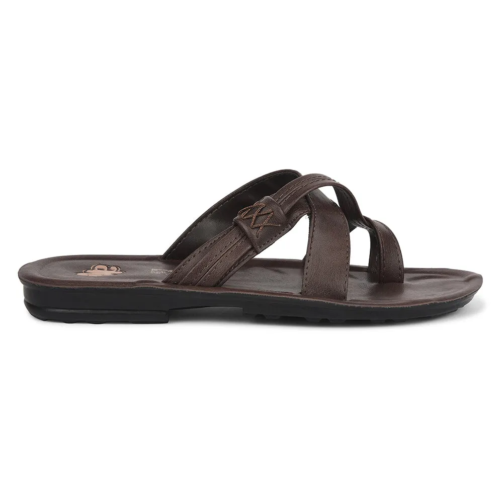 A-HA Brown Casual Flat Sandal For Men MPU-60 By Liberty Ankle Wrap Sandals Flat