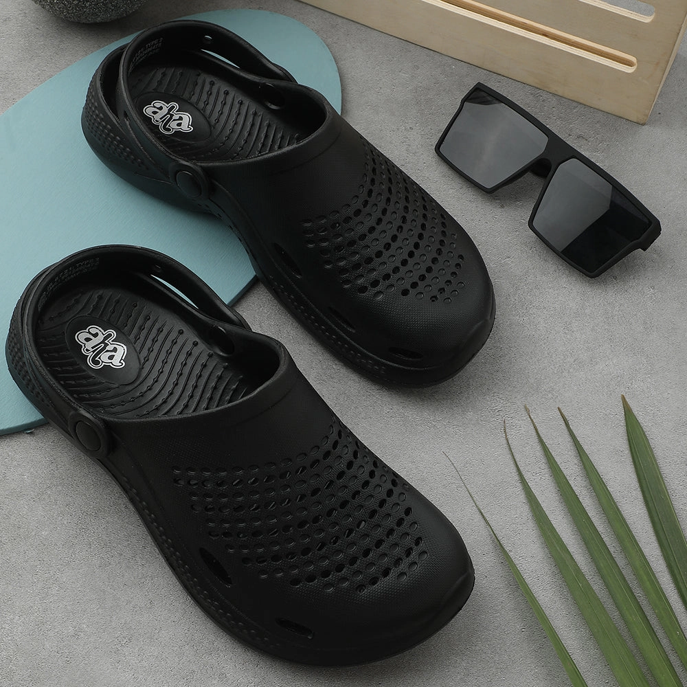 A-HA Black Slingback Clogs For Men GMF-02E By Liberty Block Heel Platform Sandals