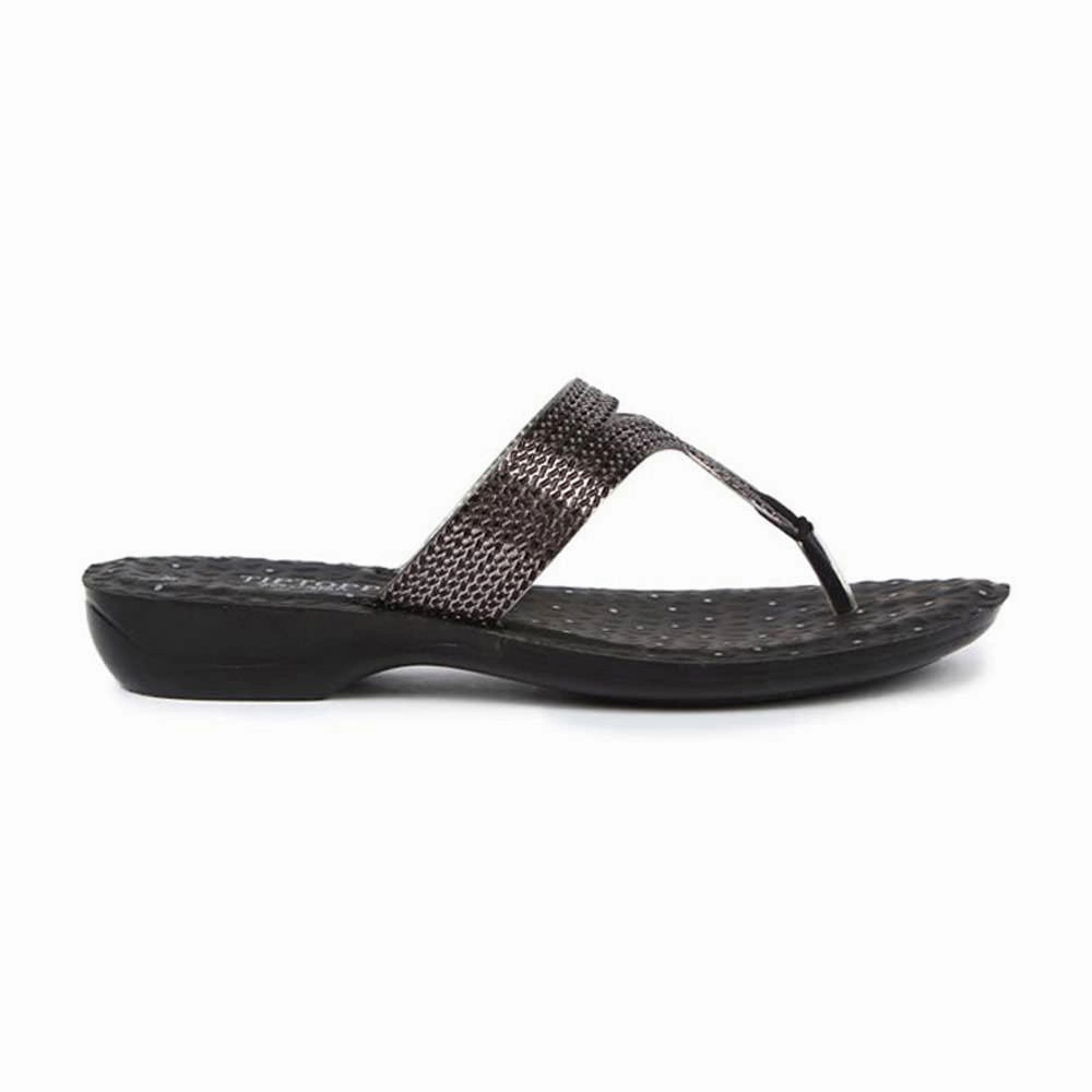 Slide Sandals Heel A-HA By Liberty ETHNIC-05 Women Ethnic Black Slippers