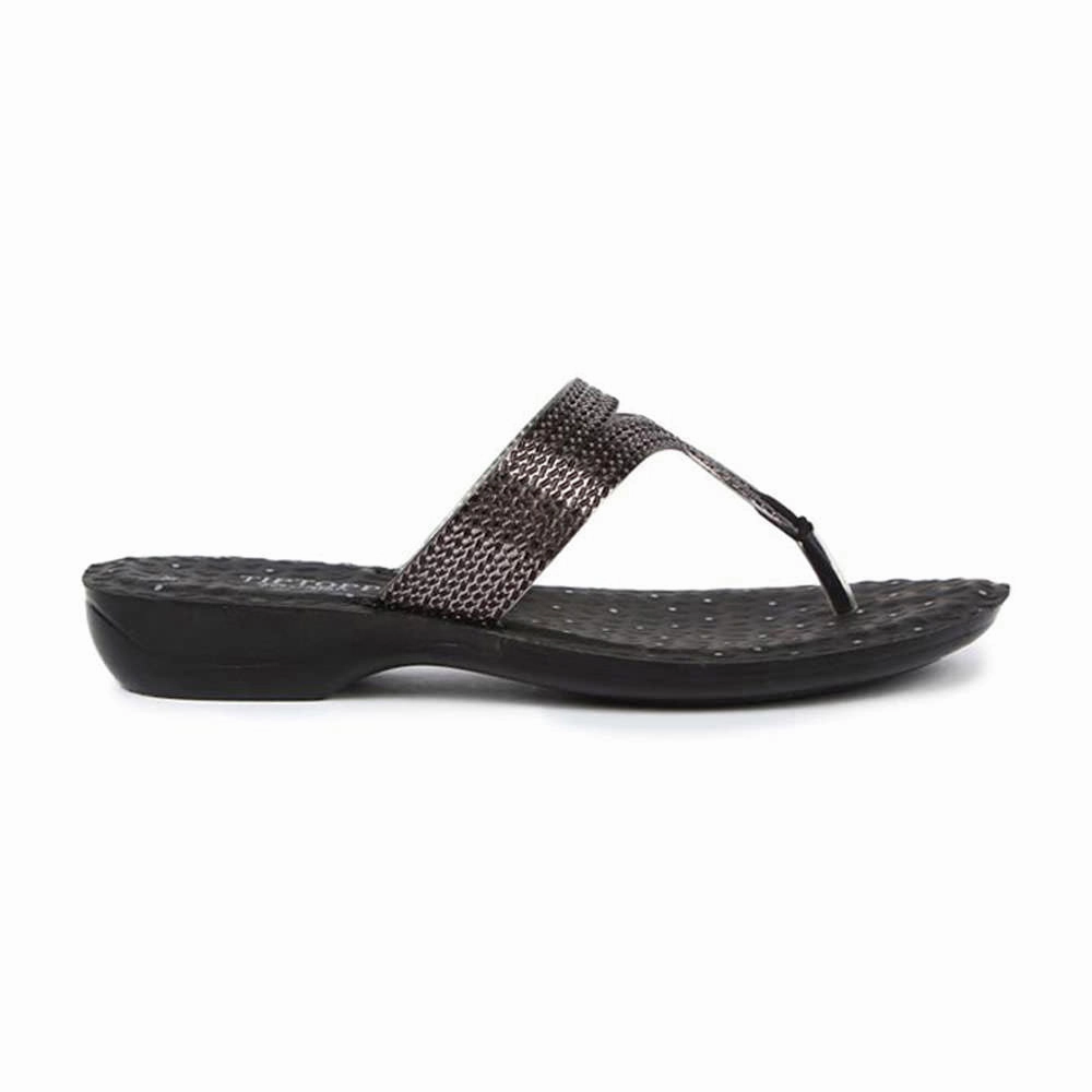 Non Slippery Slippers A-HA By Liberty ETHNIC-05 Women Ethnic Black Slippers