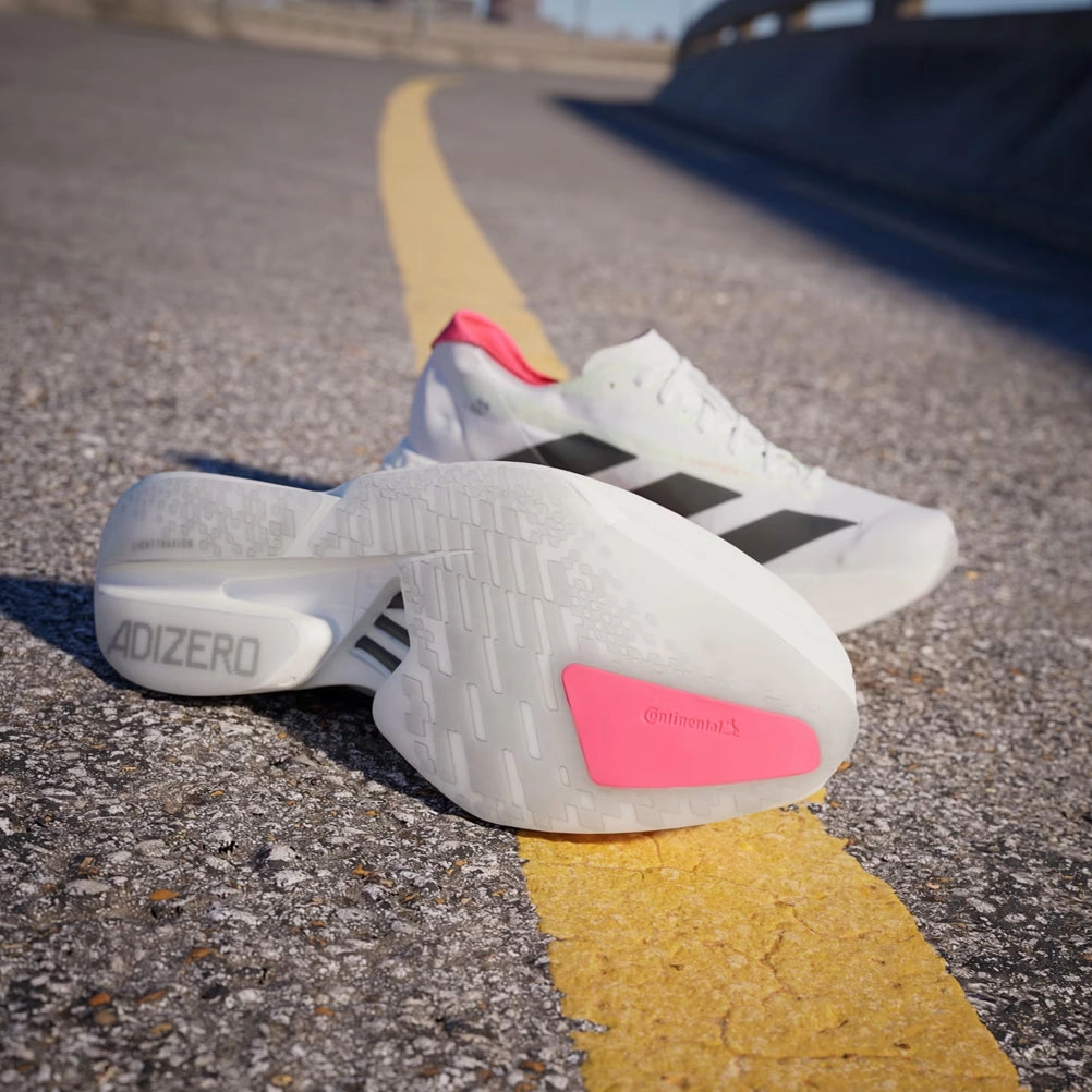 adidas Adizero Adios Pro 4 Women's Running Shoe - Cloud White/Core Black/Silver Metallic No Tie Running Shoes