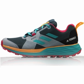 adidas Terrex Two GTX Women's Trail Shoe - Legacy Blue/Hi-Res Aqua/Solar Gold Best Shoes For Running On The Treadmill