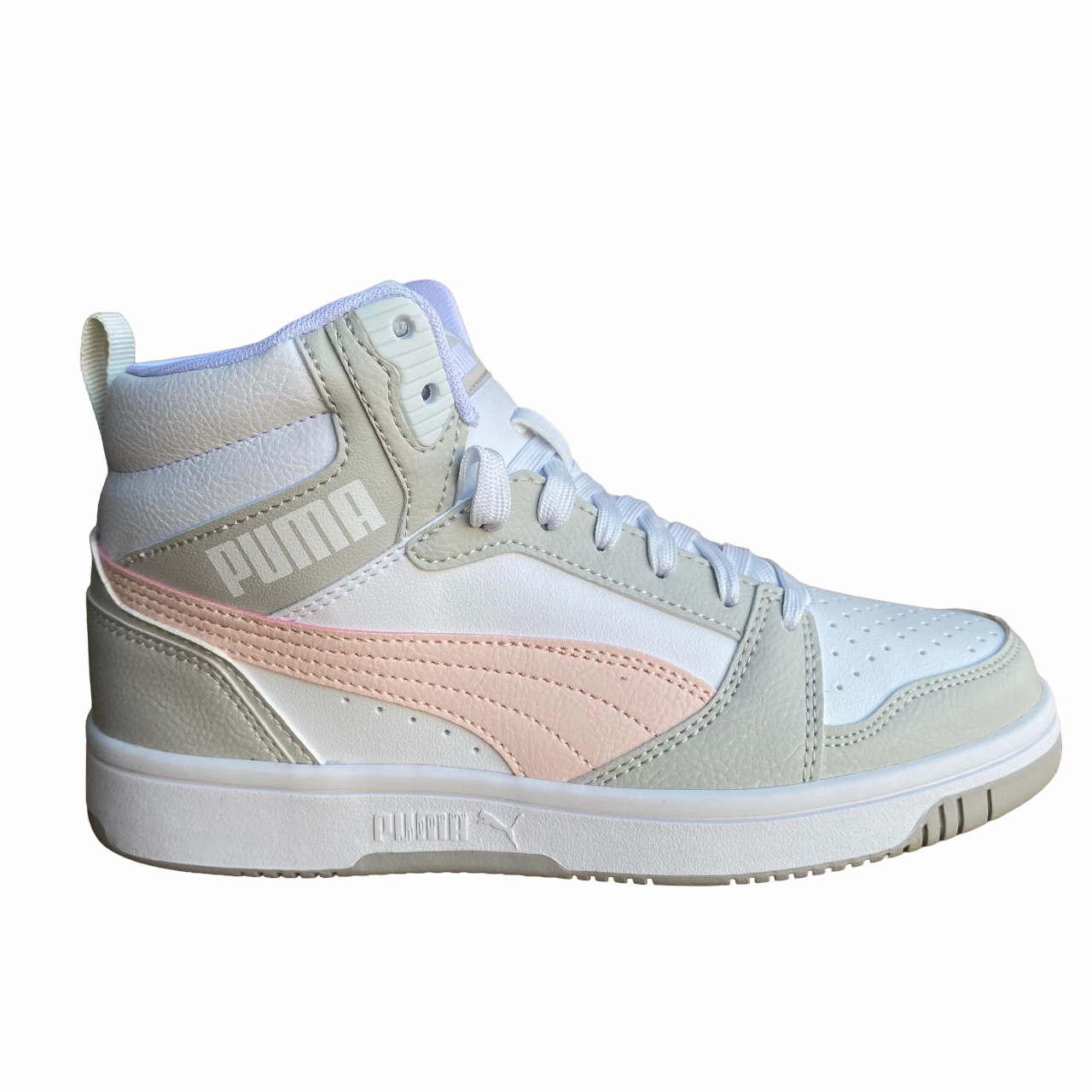 Puma Scarpa sneakers alta da ragazza Rebound v6 Mid 393831 04 bianco-rosa-grigio Ladies Fashion Sneakers