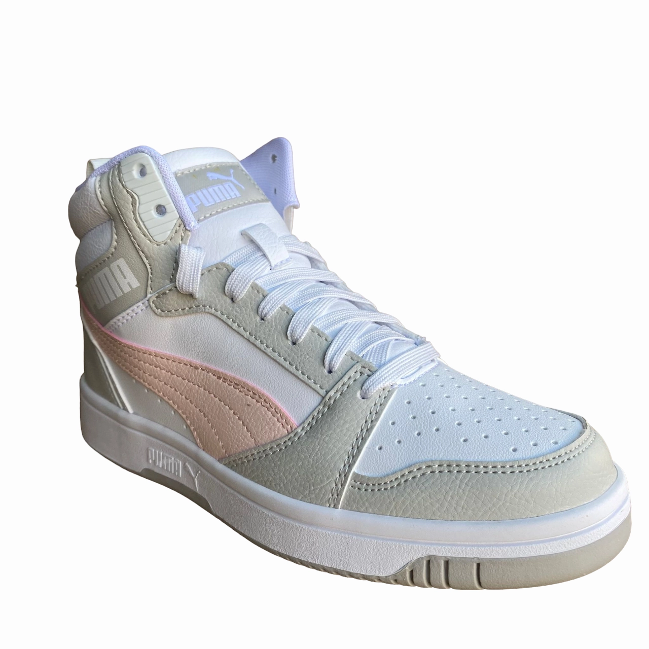 Sneakers Roller Puma Scarpa sneakers alta da ragazza Rebound v6 Mid 393831 04 bianco-rosa-grigio