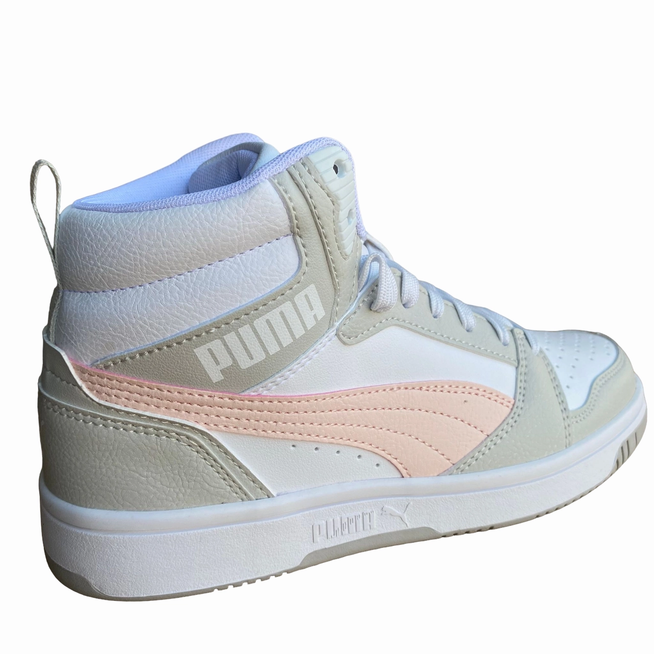 Puma Scarpa sneakers alta da ragazza Rebound v6 Mid 393831 04 bianco-rosa-grigio Made Sneakers