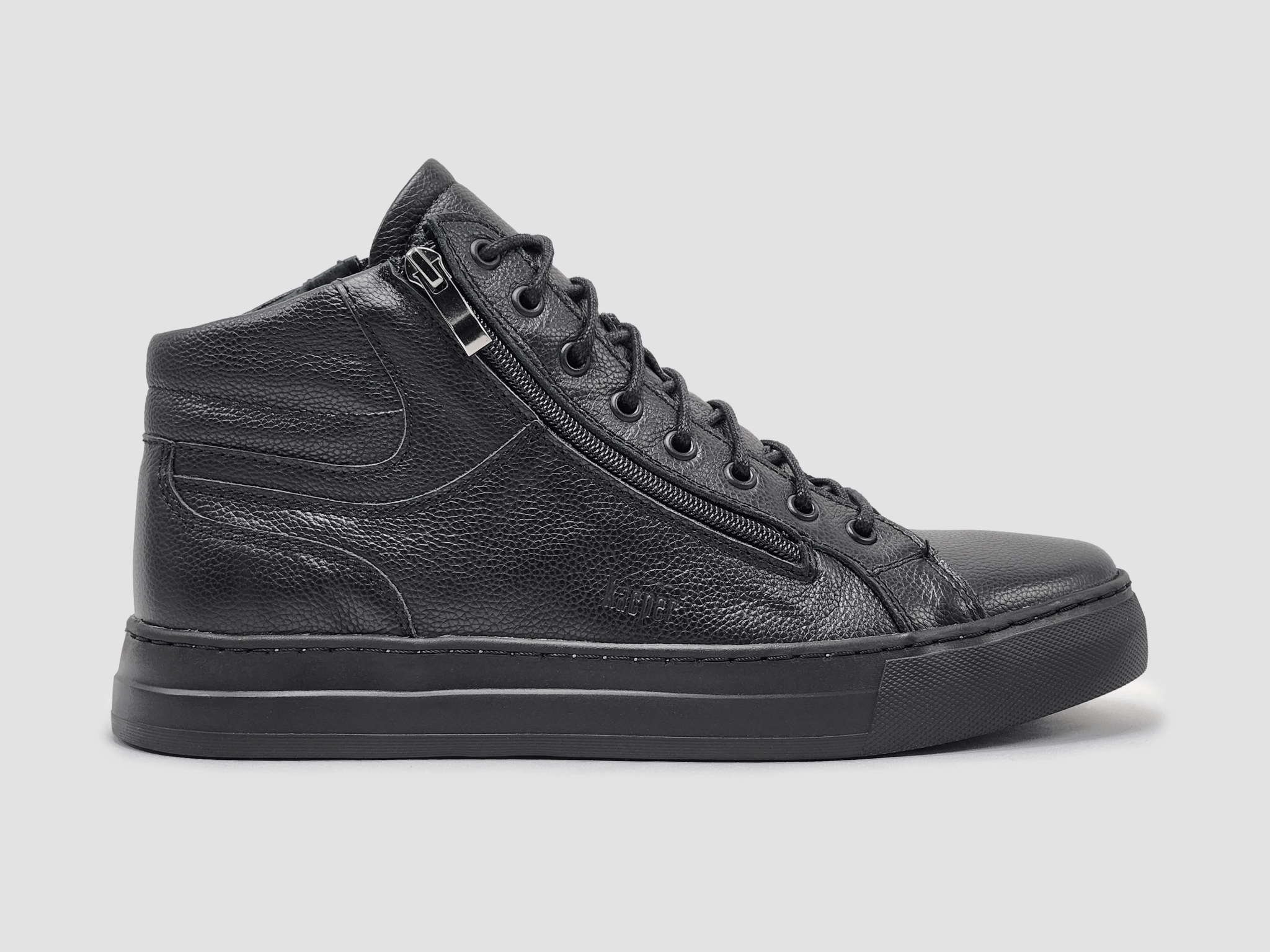 Men's Classic Zip-Up Leather Boots - Black Quad Roller Boots