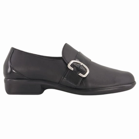 Funky Flat Shoes Naot Viscol Jet Black Leather/Black Crinkle Patent Leather Shoe (Women's)