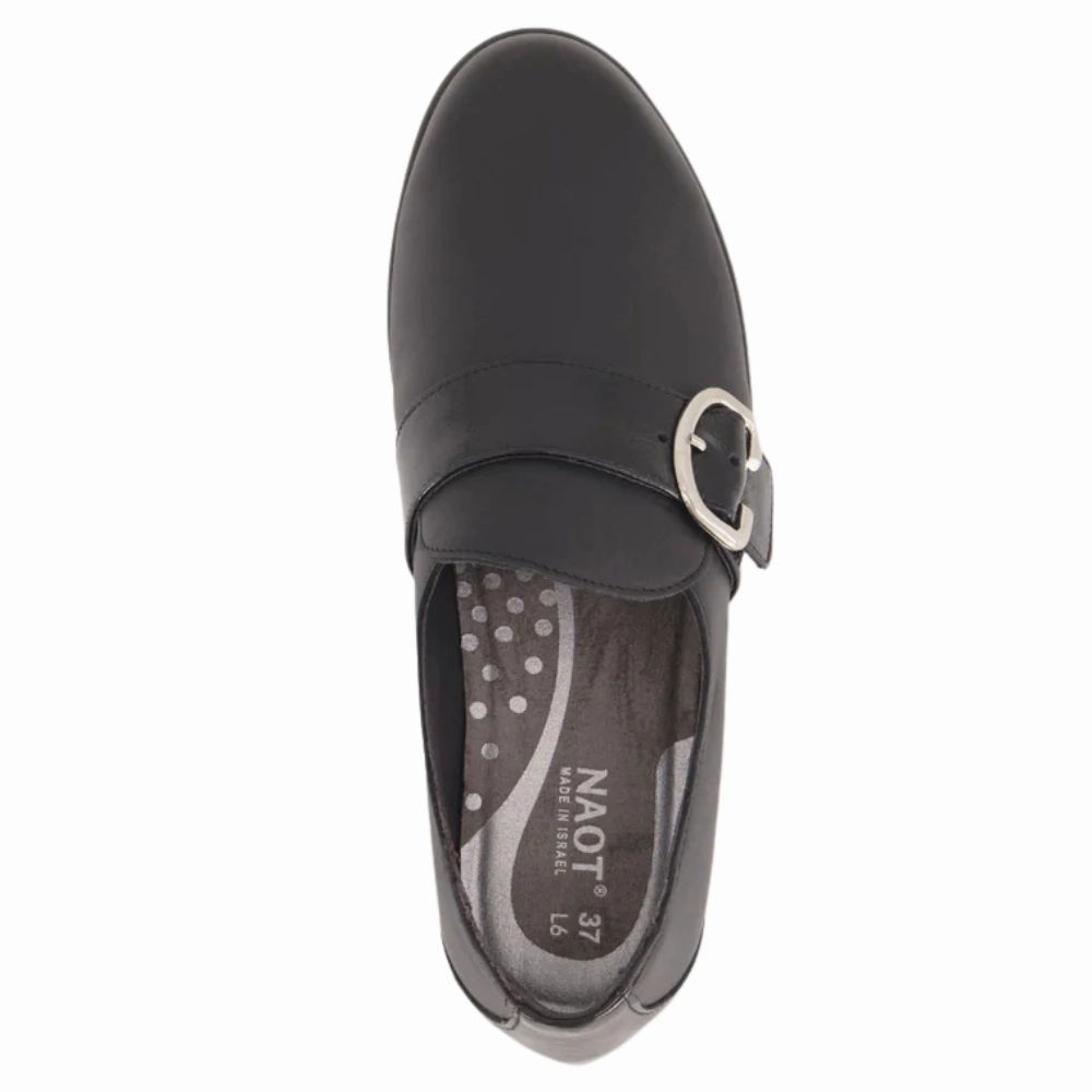 Naot Viscol Jet Black Leather/Black Crinkle Patent Leather Shoe (Women's) Best Shoes For Healthcare Workers With Flat Feet