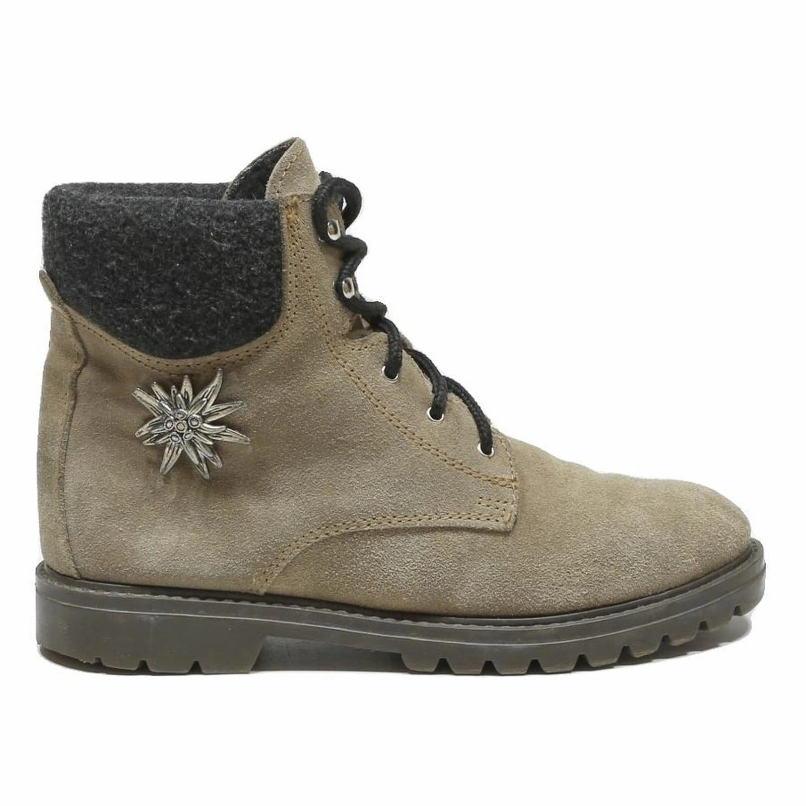 Wedge Boots Womens Leather Ankle Boots Beige Black Lace-Up UK 7 Casual Winter