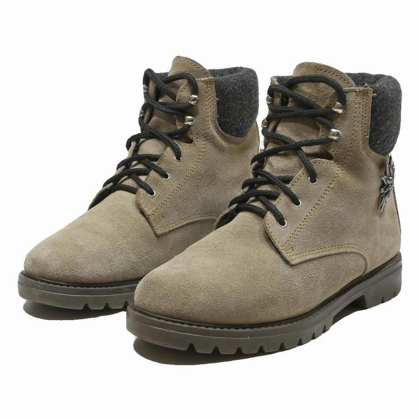 Paige Boots Womens Leather Ankle Boots Beige Black Lace-Up UK 7 Casual Winter