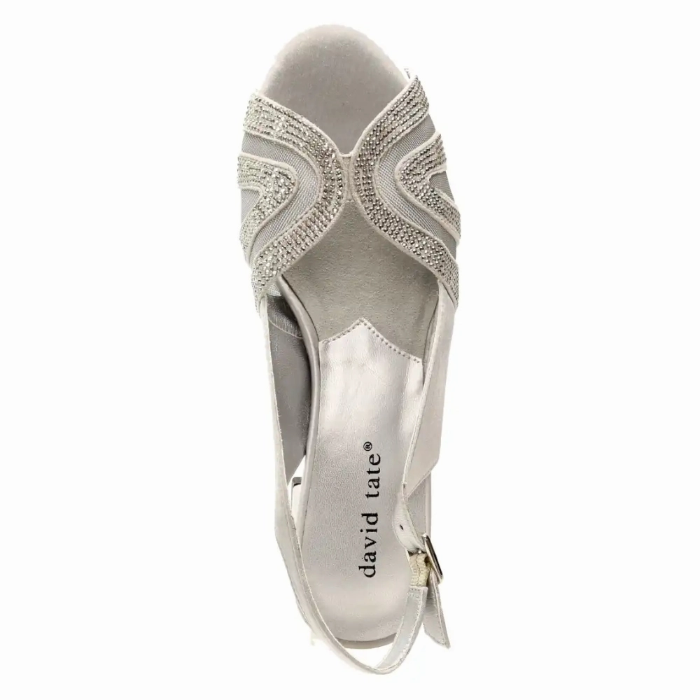 David Tate Desire Silver Satin Heel Sandal (Womens)