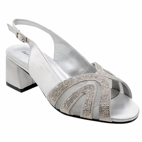 David Tate Desire Silver Satin Heel Sandal (Womens) Dress Shoe Spats