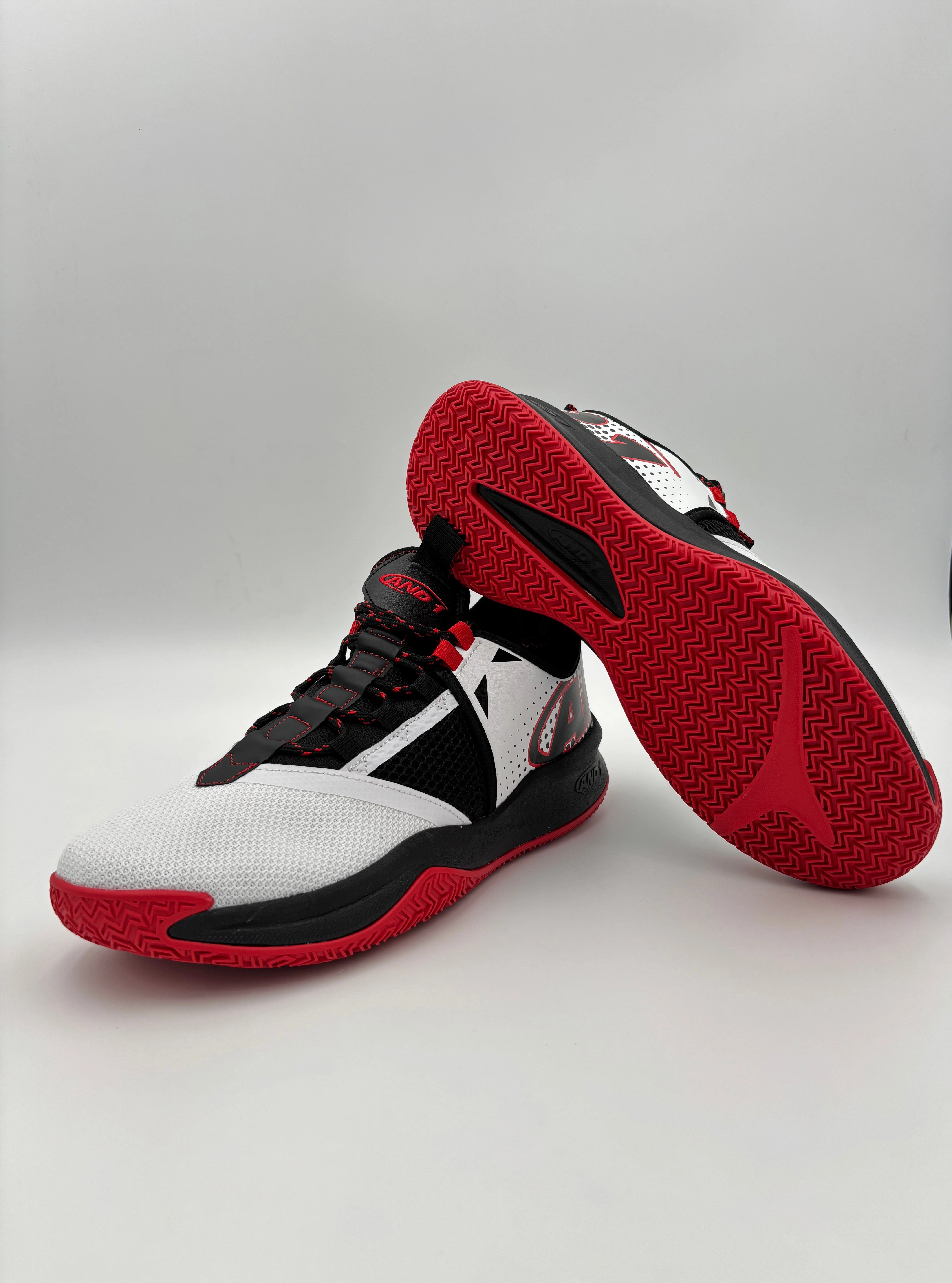 And-1 Men's Charge White/Black/Red Basketball Shoes Exhibit Mid Basketball Shoes