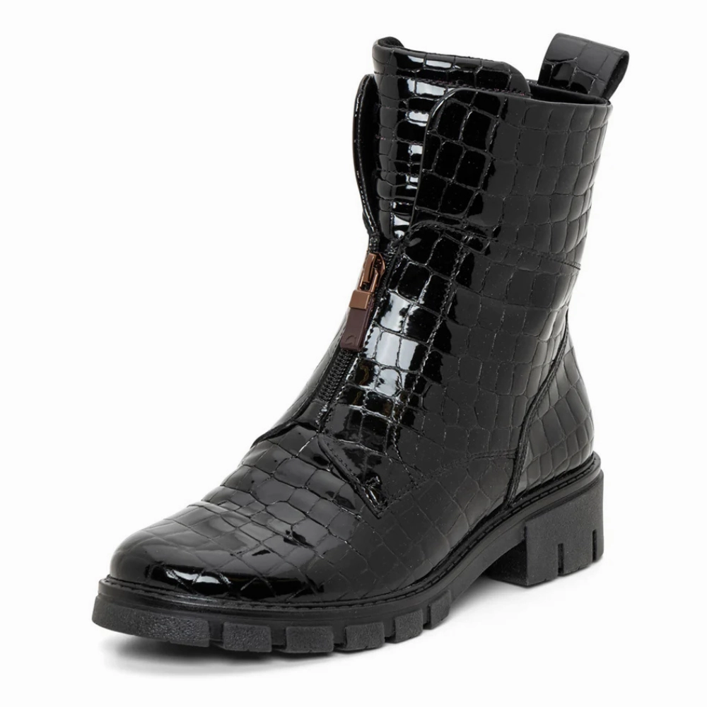Ara Deon Black Croco Patent Leather Boot (Women's) Neon Boots Dancehall & Saloon