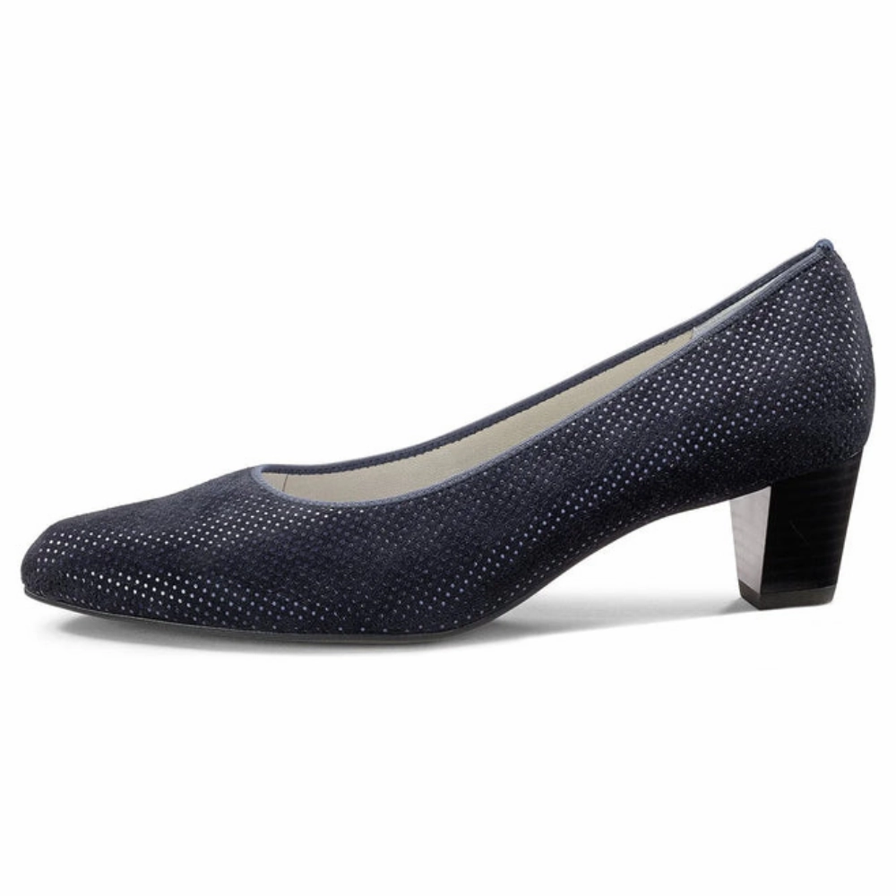Ara Kelly Navy Puntikid Leather Pump (Women's) Dress Shoes With Support