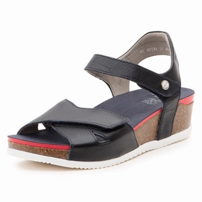 Ara Nantucket Navy Leather Wedge Sandal (Women's) Best Leather Sandals