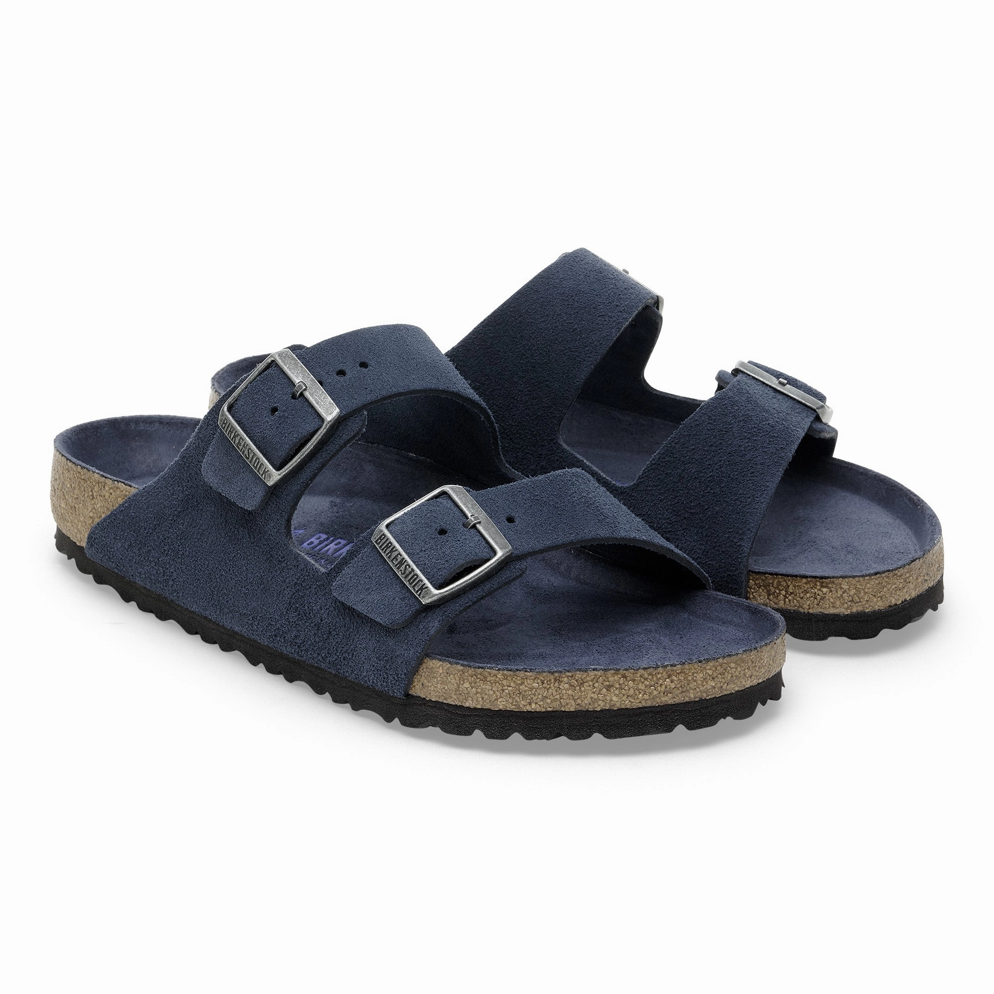 Flat Dress Sandals Arizona Soft Footbed Suede Leather New Navy Tonal