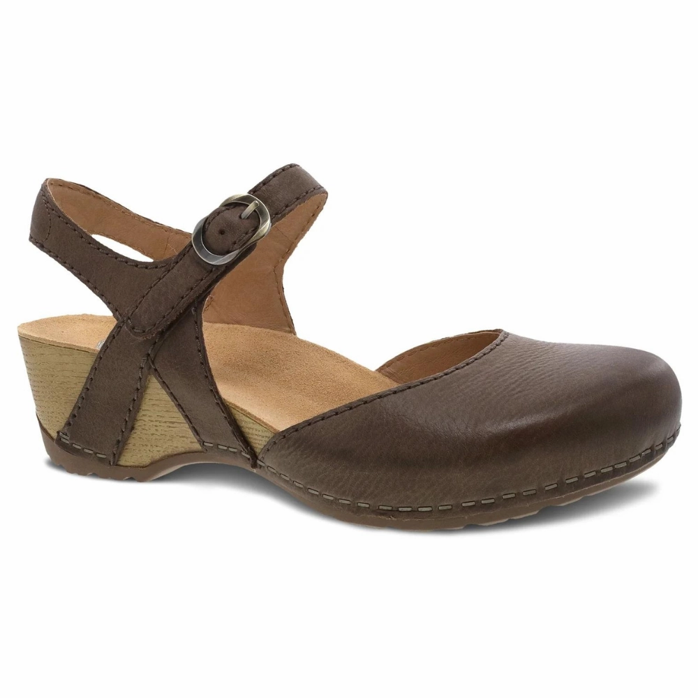Square Toe Sandals Dansko Tiffani Brown Milled Burnished Mary Jane (Women's)