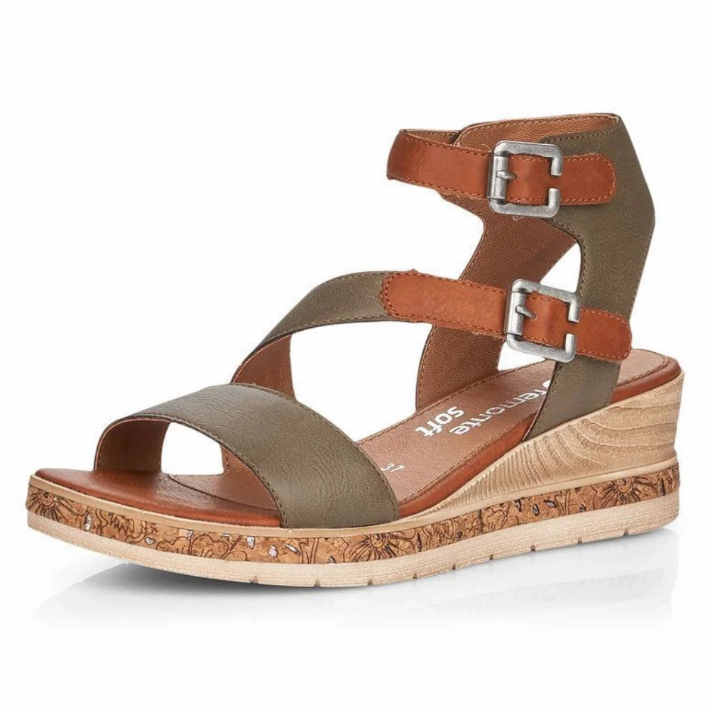 Sandals Getaway Packages Remonte D3052 Forest/Cayenne Wedge Sandal (Women's)