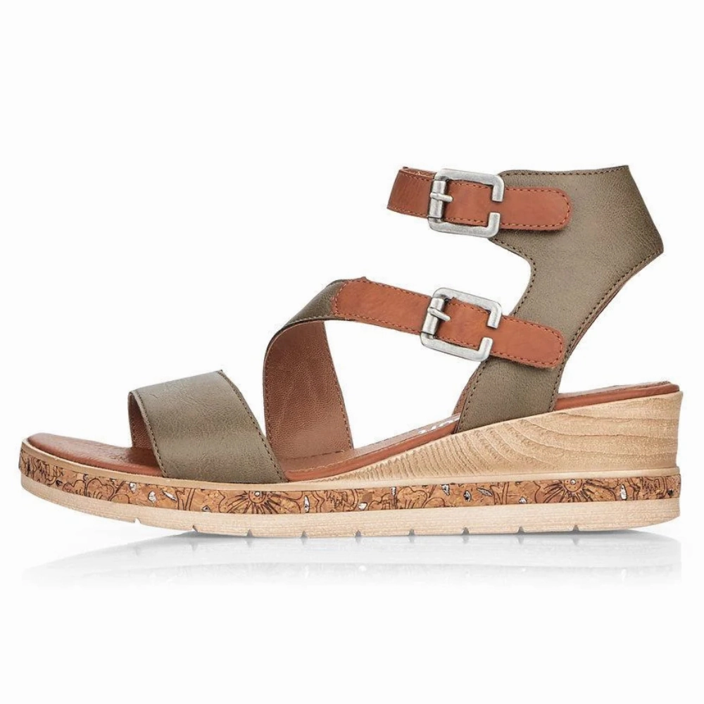 Remonte D3052 Forest/Cayenne Wedge Sandal (Women's) Orthotic Sandals