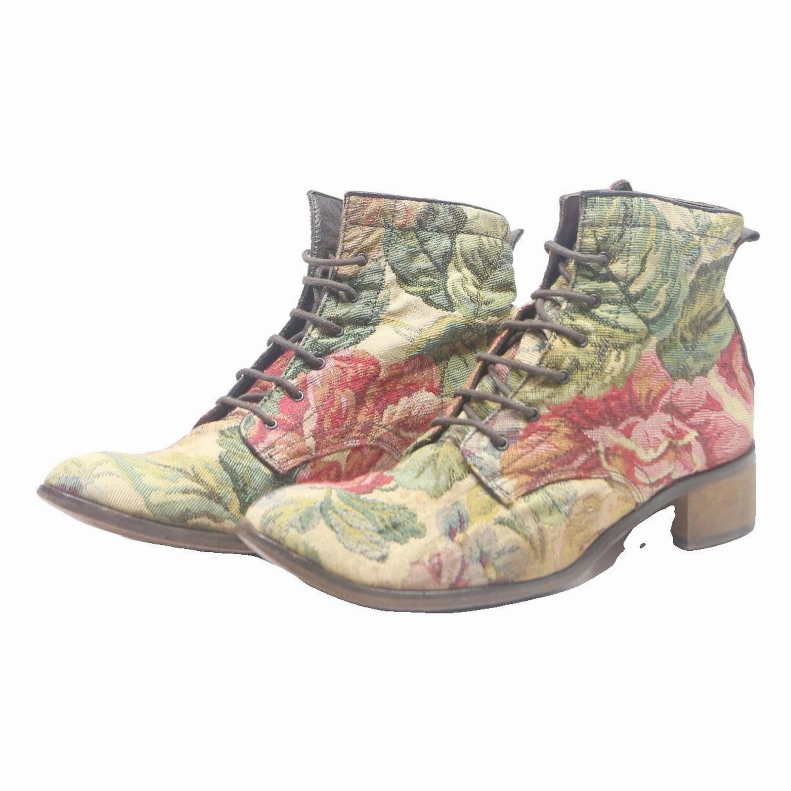 Most Comfortable Work Boots CUCITURA Floral Pattern Womens Ankle Boots Canvas UK 4 Elegant Vintage Style