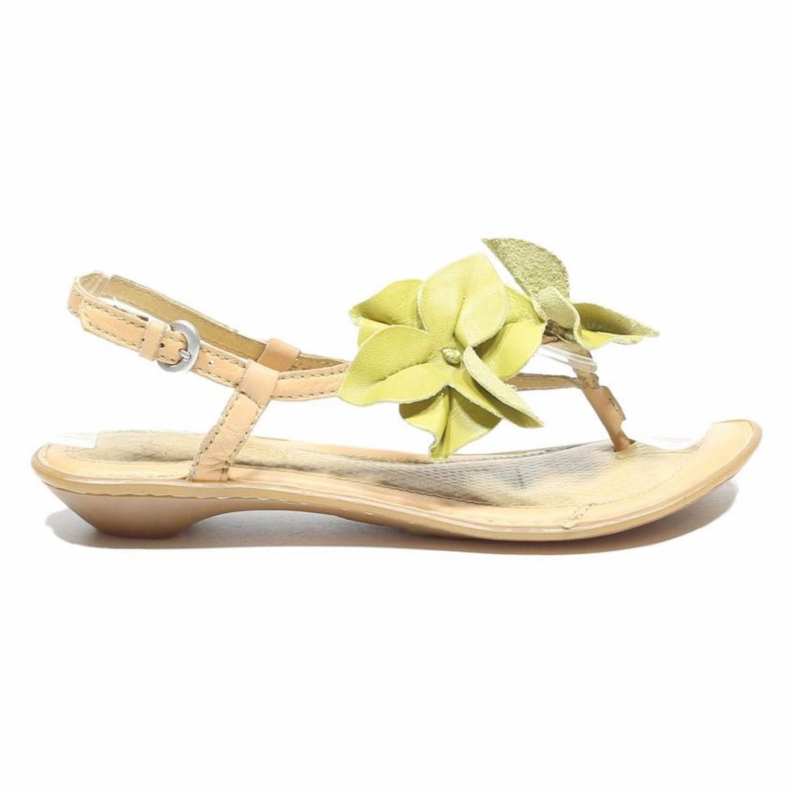 BORN Womens Leather Sandals Beige Green UK 5 Floral Detail Adjustable Strap Raffia Slide Sandals