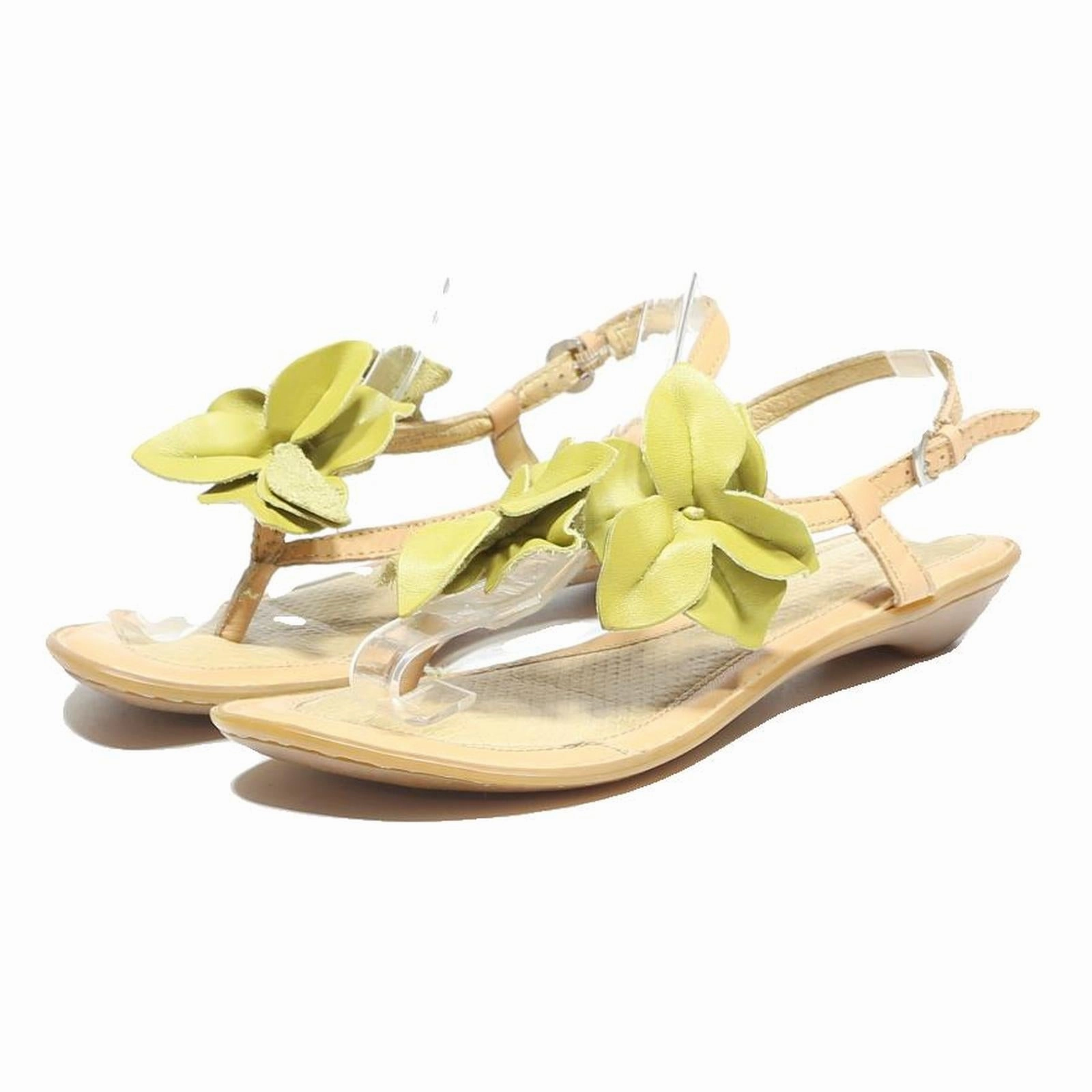 BORN Womens Leather Sandals Beige Green UK 5 Floral Detail Adjustable Strap Strapped Sandals