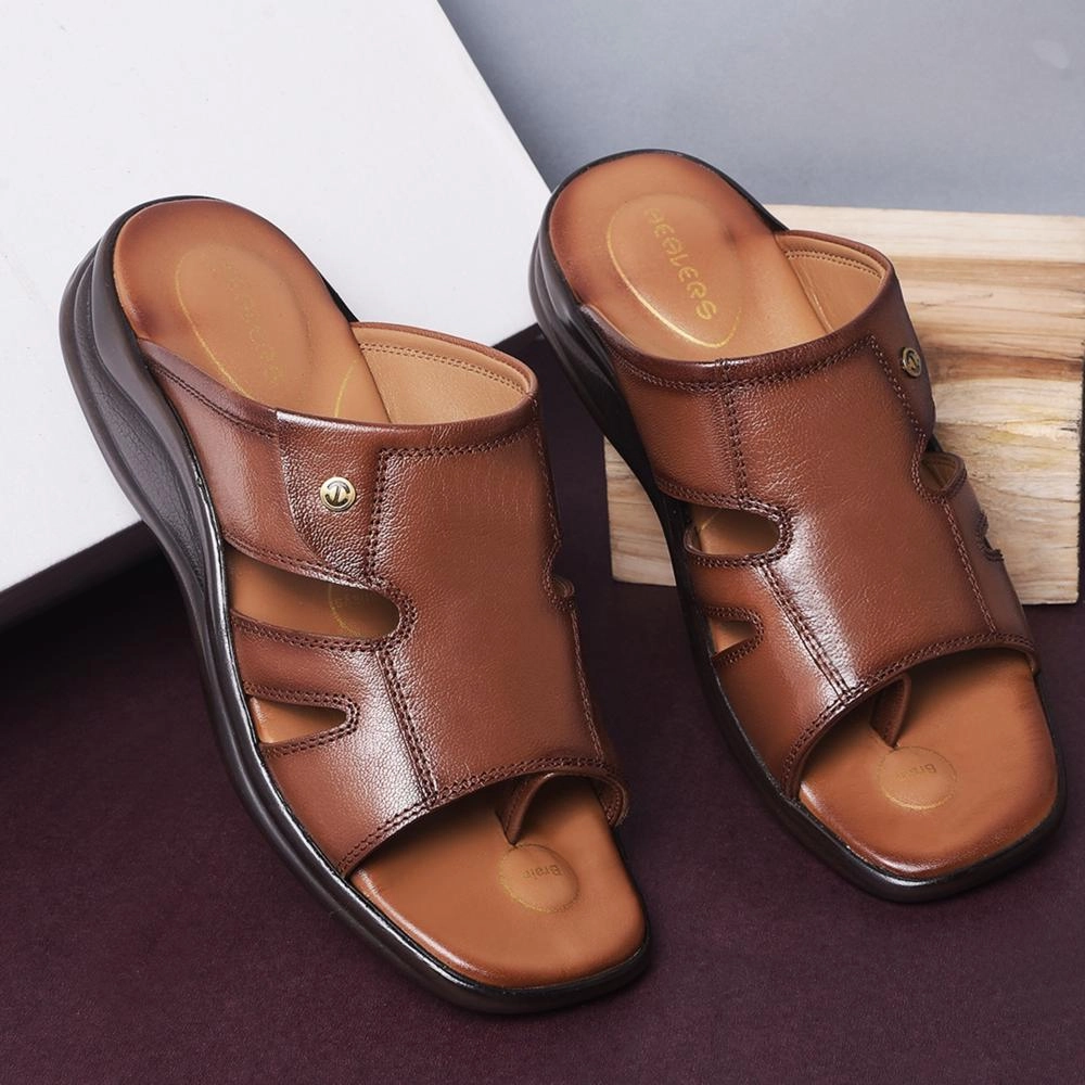 Healers Casual Tan Toe Ring Slippers For Men 2013-903 By Liberty Sandals With Backstrap