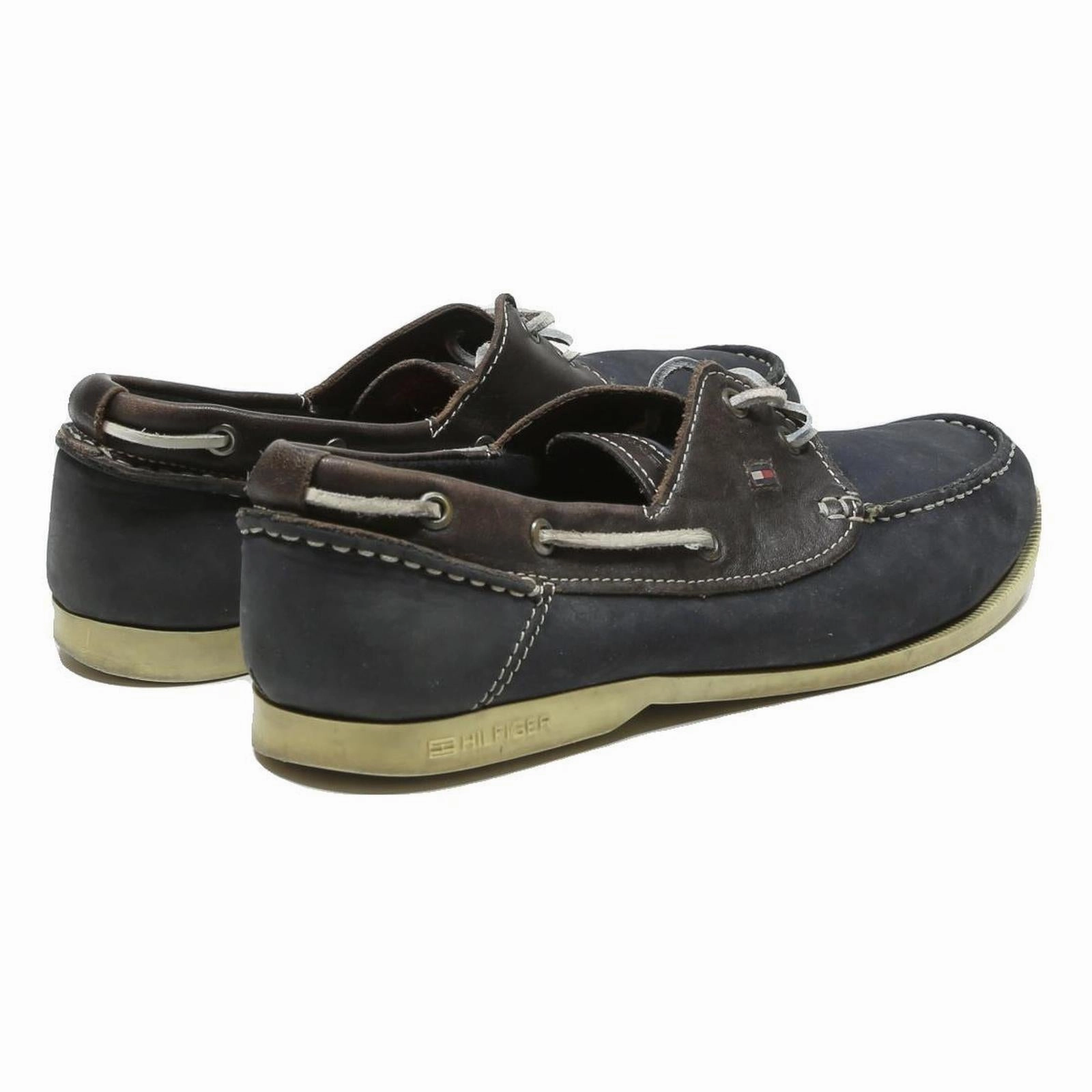 TOMMY HILFIGER Navy Blue Mens Leather Loafer Boat Shoes UK 9 Casual Elegant Outfits With Chunky Loafers