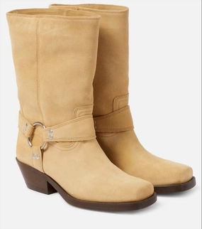 Pre-Loved Women Antya Suede Biker Boots In Beige Best Rubber Hunting Boots