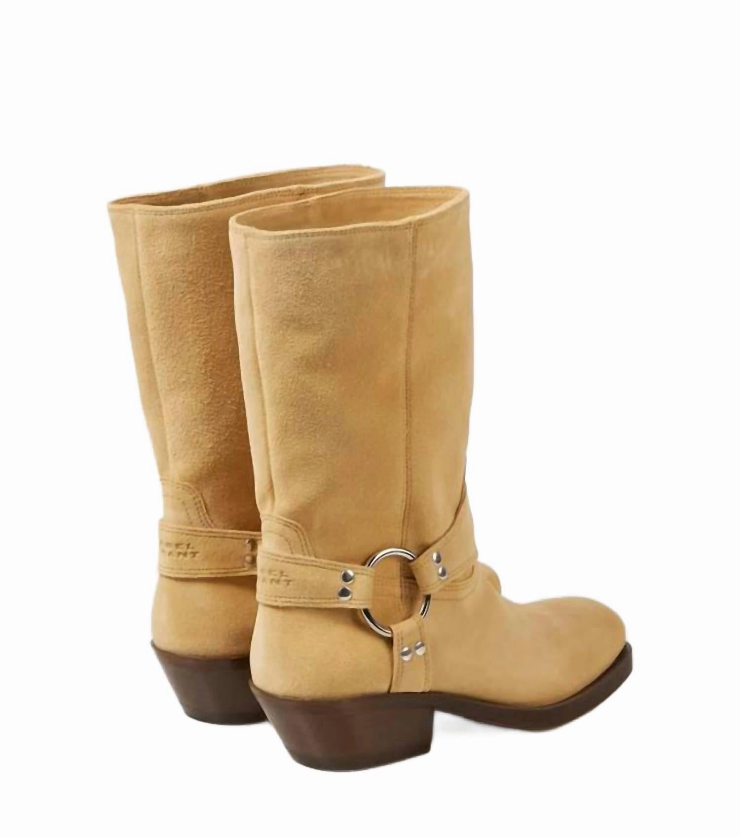 Pre-Loved Women Antya Suede Biker Boots In Beige Brown Knee Boots