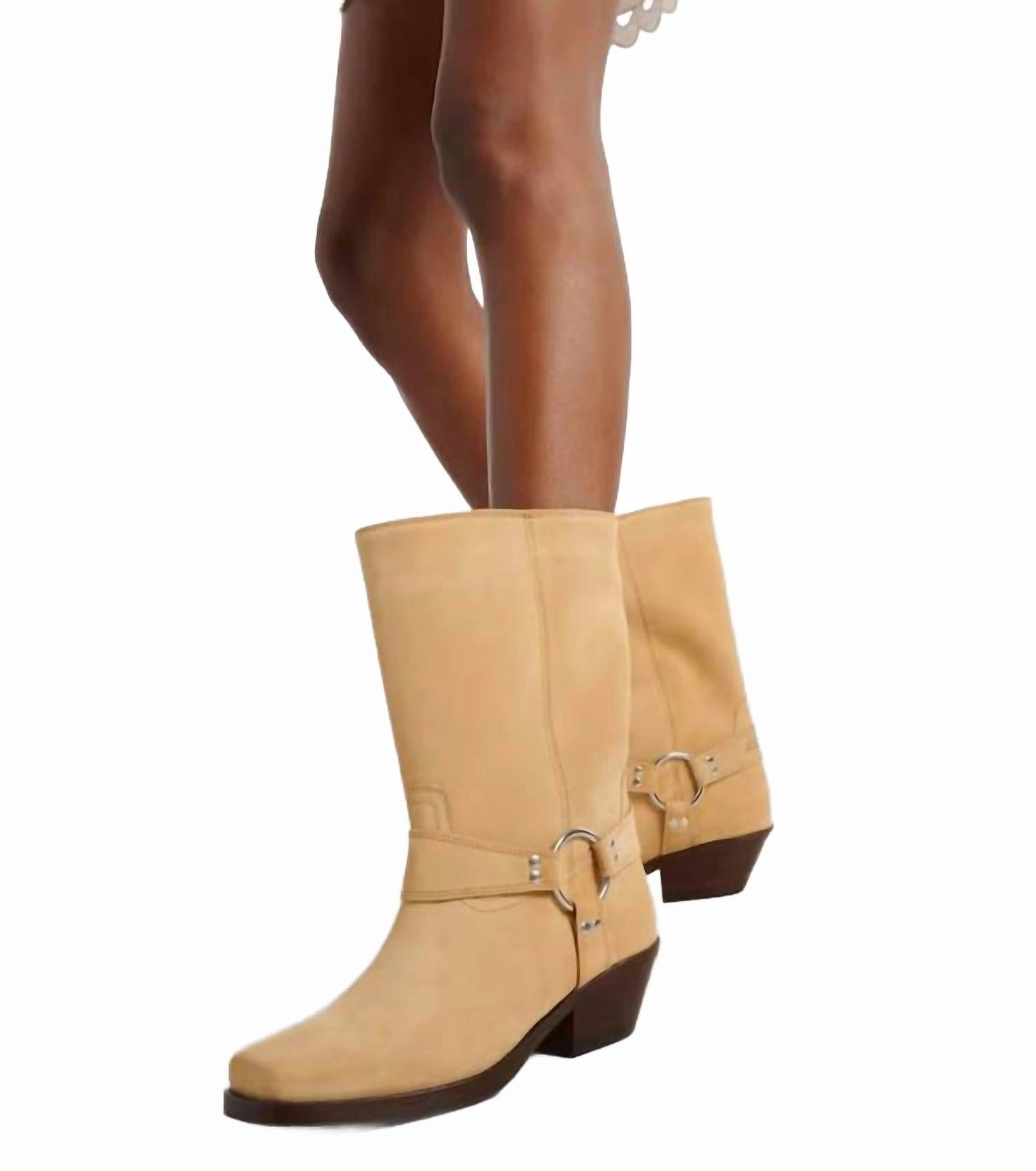 Pre-Loved Women Antya Suede Biker Boots In Beige Grey Suede Boots