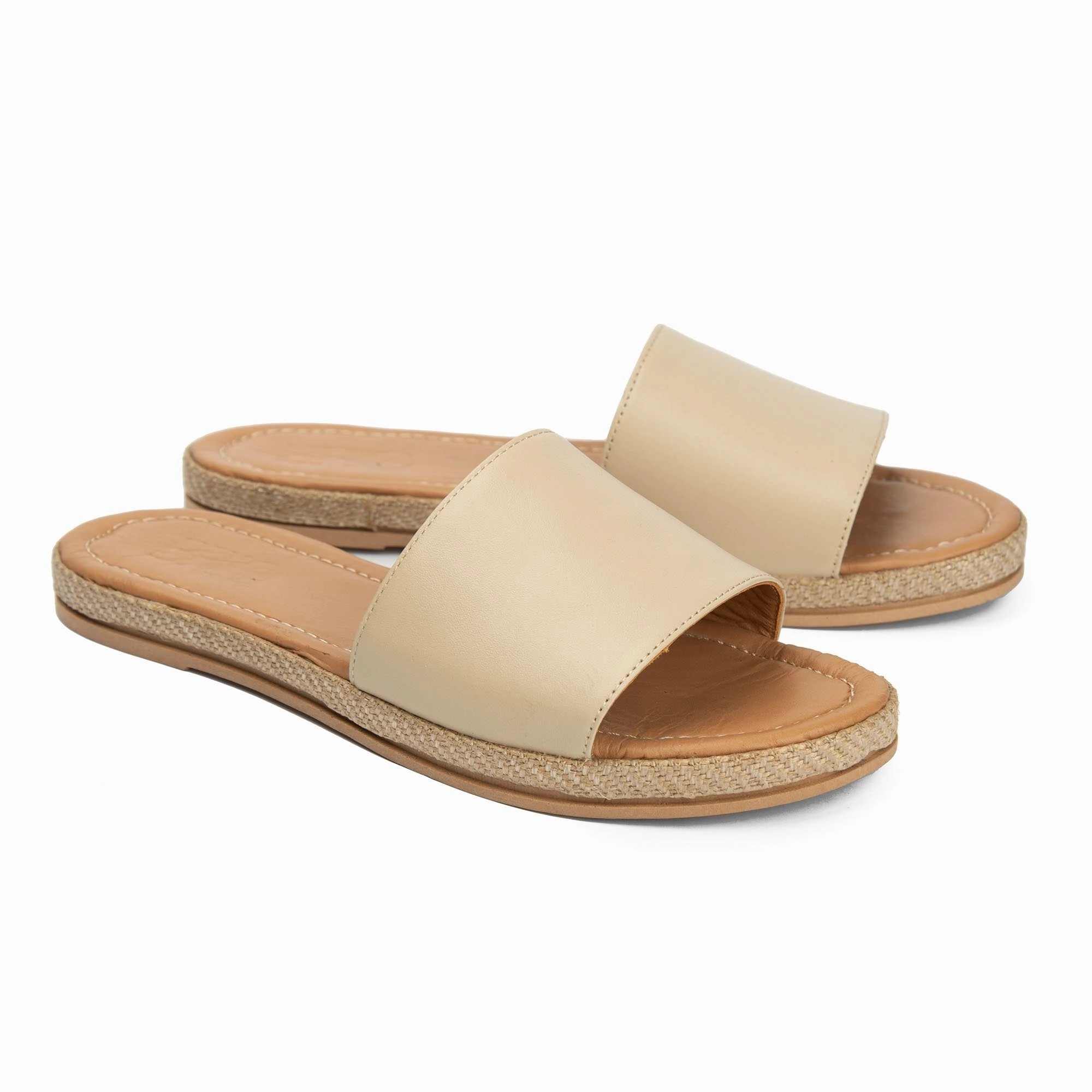 Brio Buckle Beige Natural Leather Slippers Cozette Slide