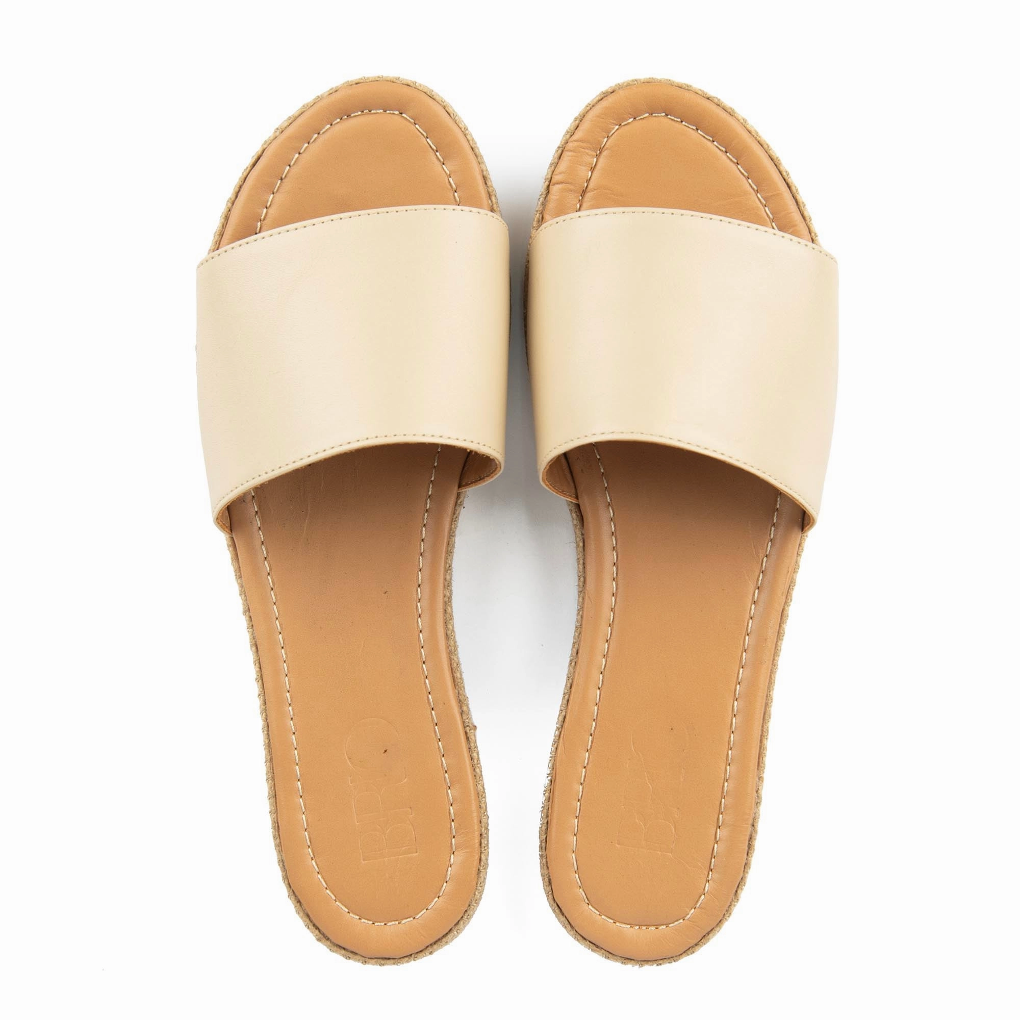 Black Gold Slides Brio Buckle Beige Natural Leather Slippers
