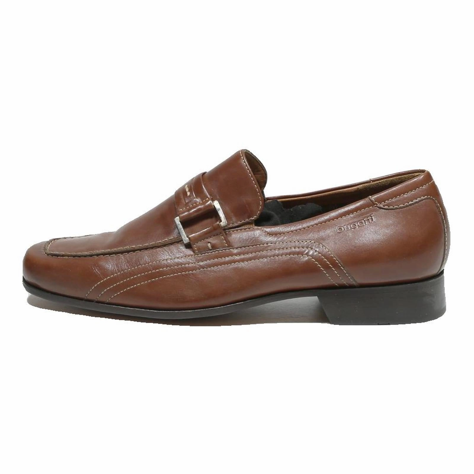 BUGATTI Mens Leather Brown Loafer Shoes UK 7.5 Dress Formal Slip-On Classic Suit With Penny Loafers