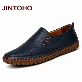 JINTOHO Big Size Men Genuine Leather Shoes Slip On Black Shoes Real Leather Loafers Mens Moccasins Shoes Italian Designer Shoes All Saints Loafers