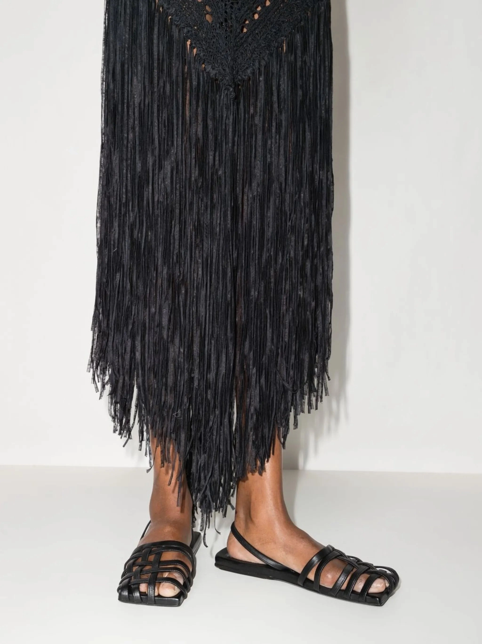 Crystal Embellished Flat Shoes caged square-toe sandals