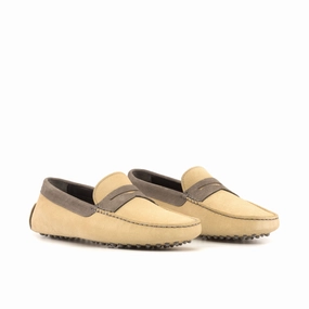 Camel & Grey Suede Penny Driving Loafers Piercing Loafers