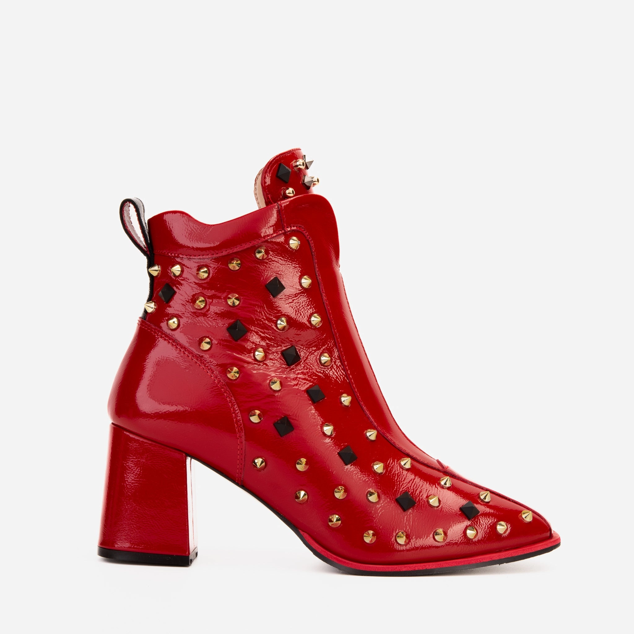 The Infanta Red Leather Block Heel Women Boot Brazo Boots