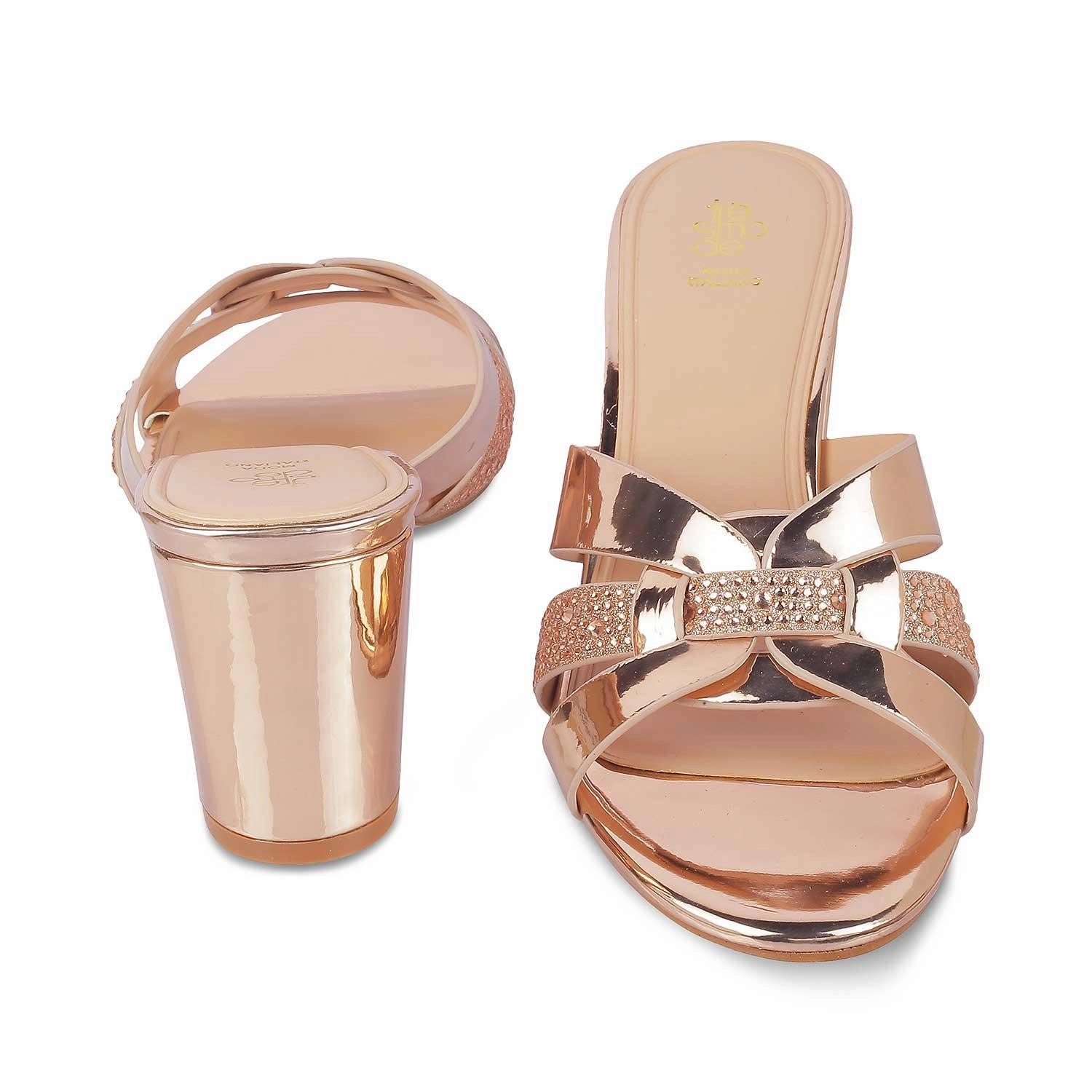 Tresmode Luxe Champagne Women's Dress Block Heel Sandals Light Green Sandals