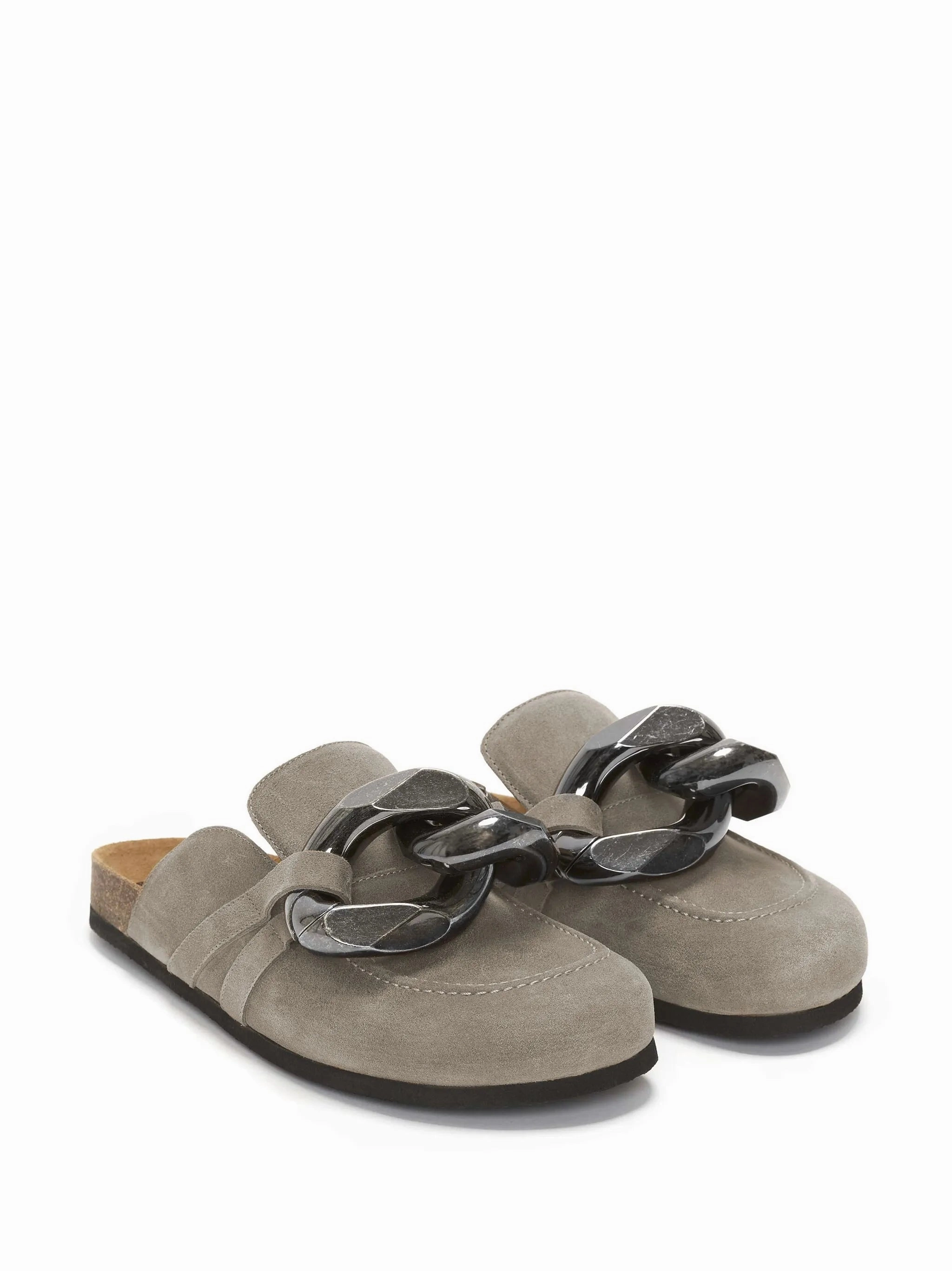 Chain suede mules Square Toe Flat Shoes