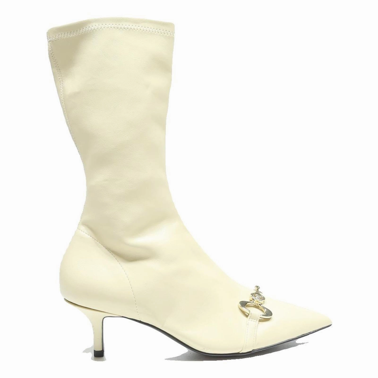 CHARLES & KEITH Pointed Toe Kitten Heel Womens Ankle Boots Cream Leather UK 3 Woulverine Boots