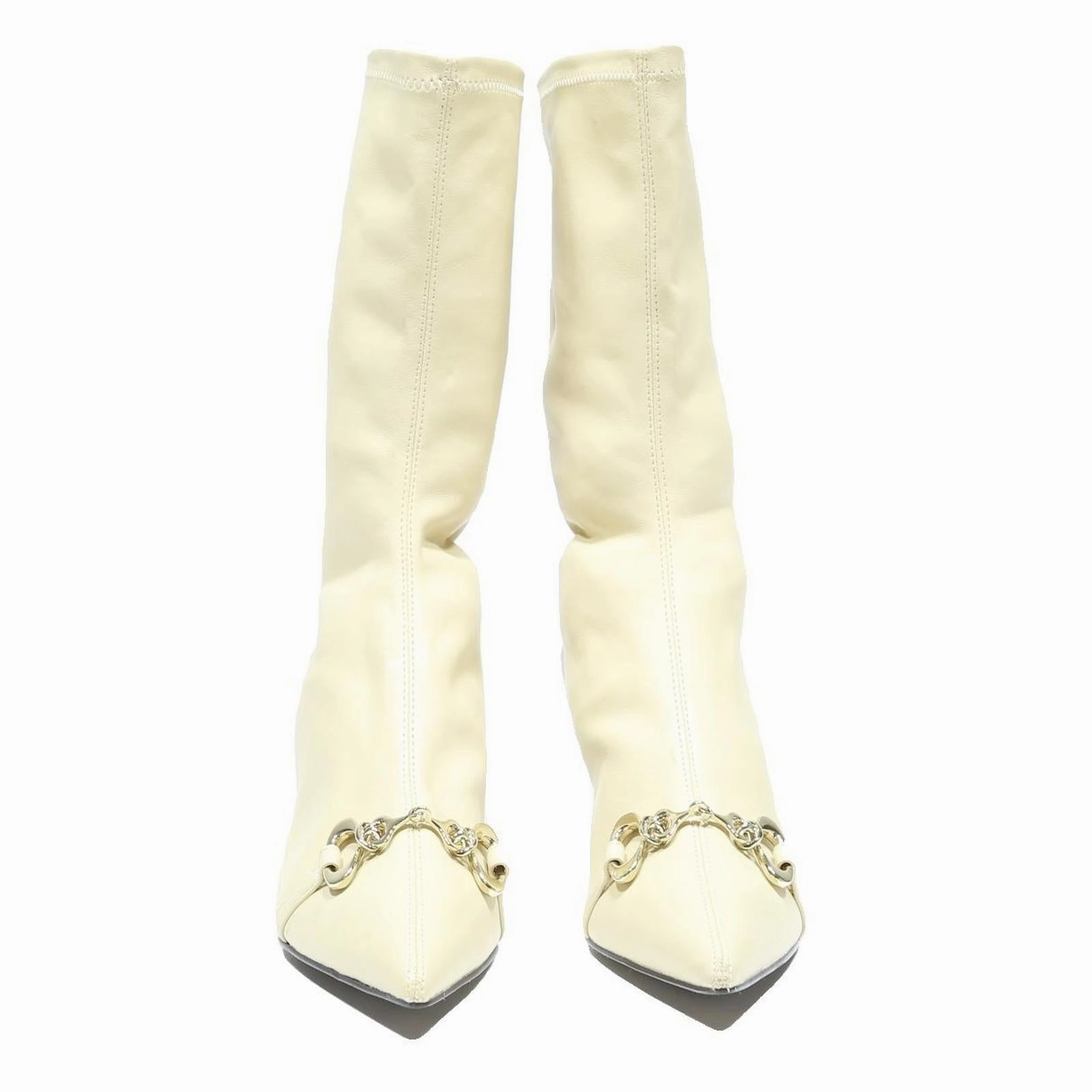 CHARLES & KEITH Pointed Toe Kitten Heel Womens Ankle Boots Cream Leather UK 3 Boots For Cowgirl