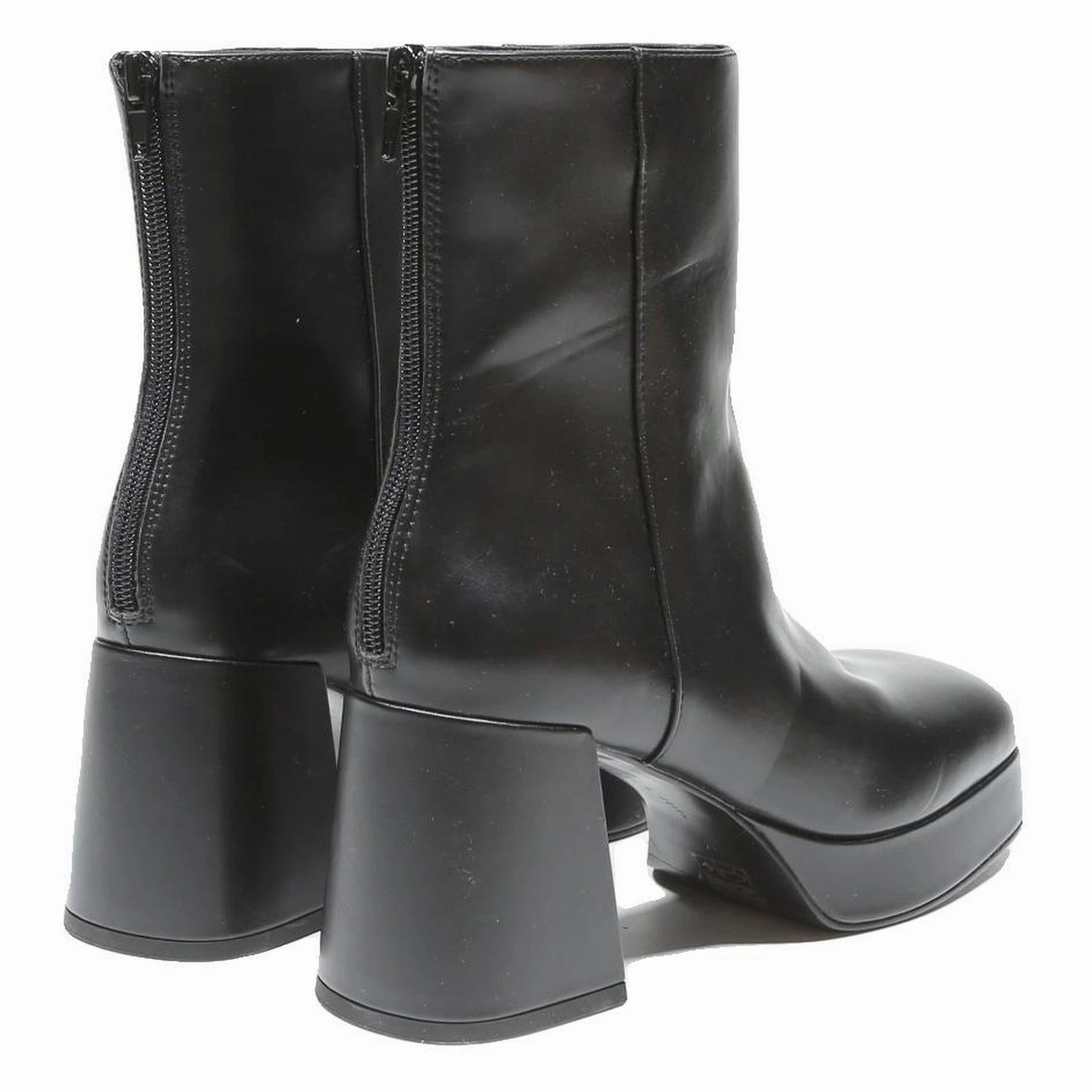 CHARLES & KEITH Womens Black Leather Ankle Boots UK 3 Platform Heel Stylish American Flag Cowgirl Boots