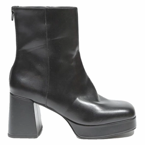 CHARLES & KEITH Womens Black Leather Ankle Boots UK 3 Platform Heel Stylish Best Boots For Backpacking