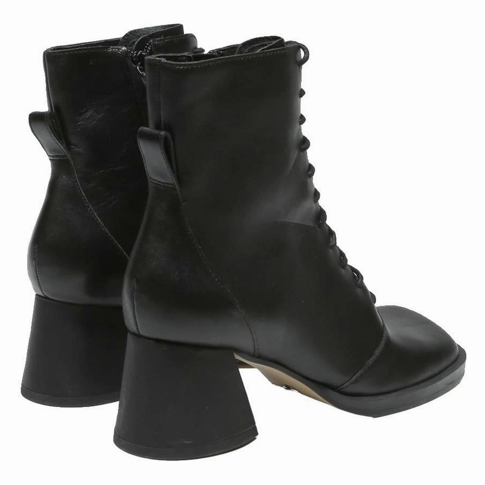 Womens Combat Boots CHARLES & KEITH Womens Black Leather Lace-Up Ankle Boots UK 2 Stylish Heel
