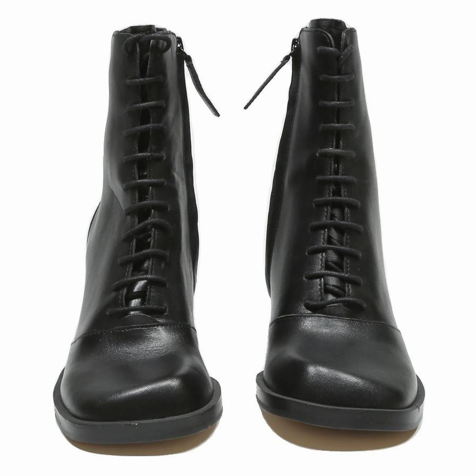 Boots Leather Boots CHARLES & KEITH Womens Black Leather Lace-Up Ankle Boots UK 2 Stylish Heel