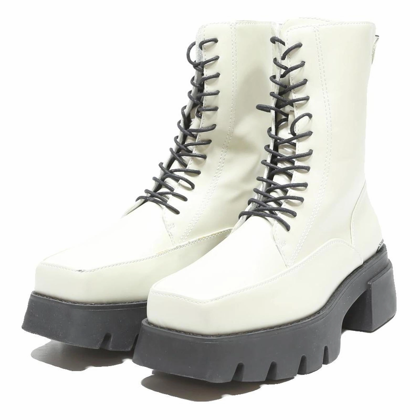 Scarpa Tramping Boots CHARLES & KEITH Womens Lace-Up Ankle Boots Leather Cream UK 4 Chunky Sole