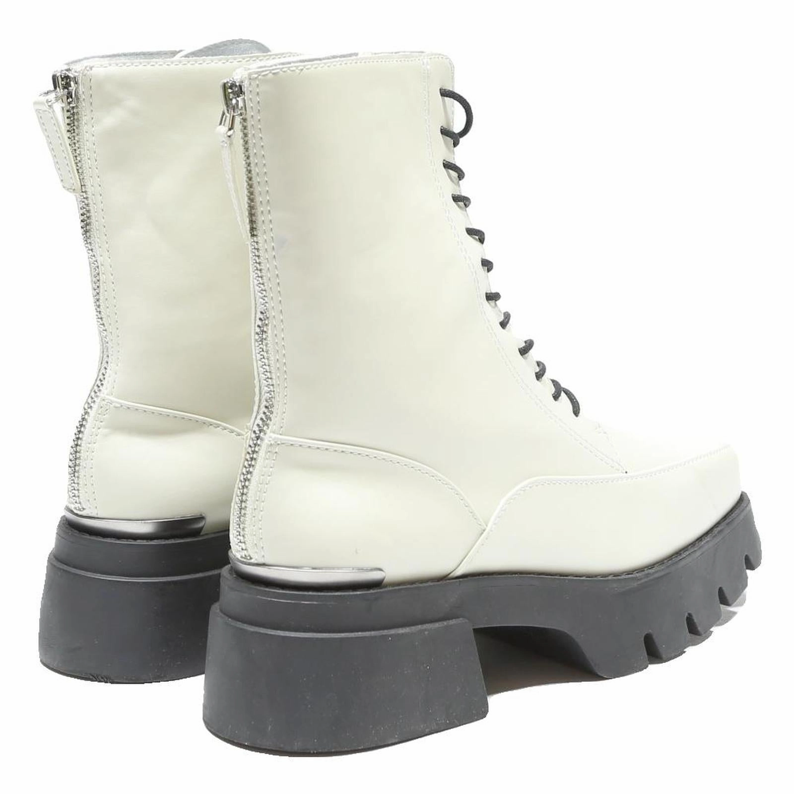 CHARLES & KEITH Womens Lace-Up Ankle Boots Leather Cream UK 4 Chunky Sole Rios Mercedes Boots